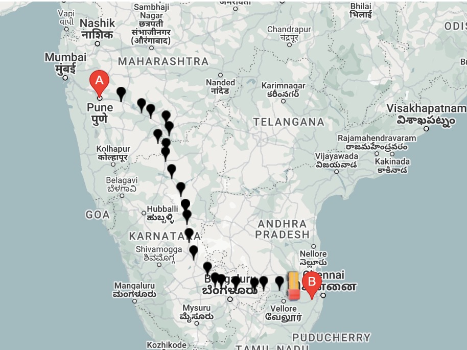 Mumbai/Pune to chennai Transport service