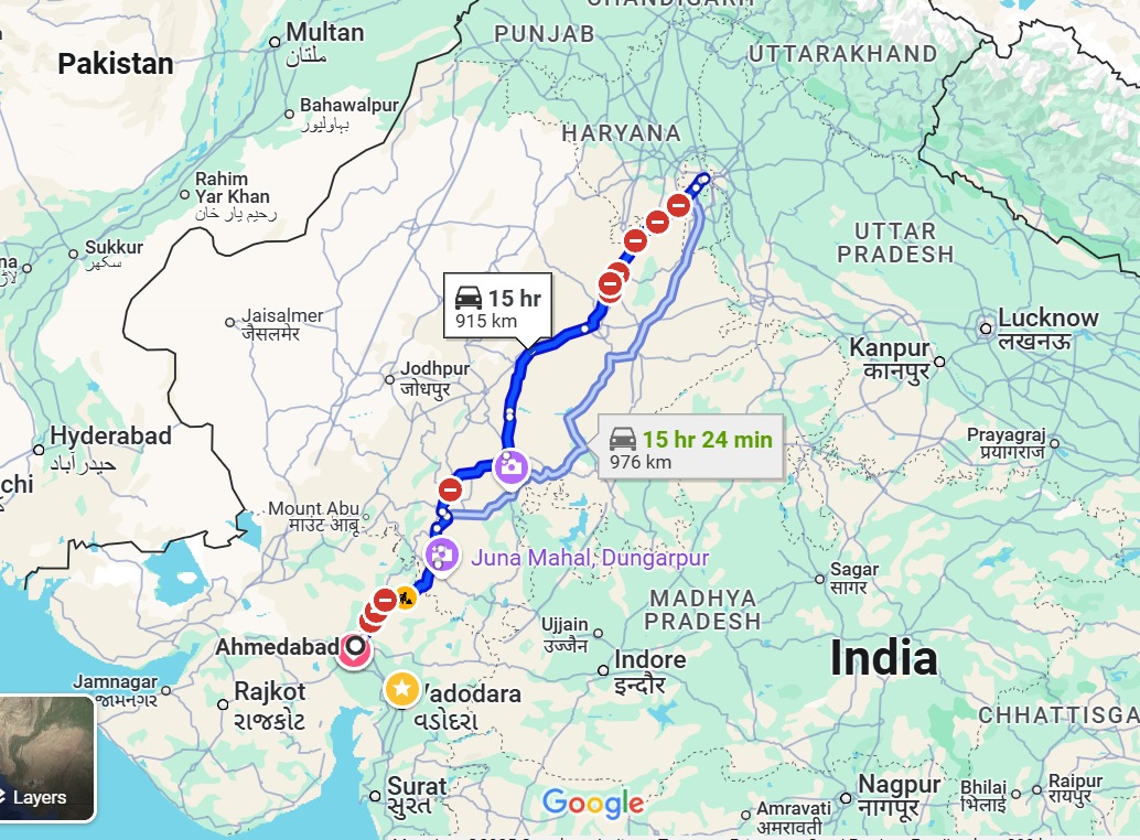 Ahmedabad to New Delhi Route